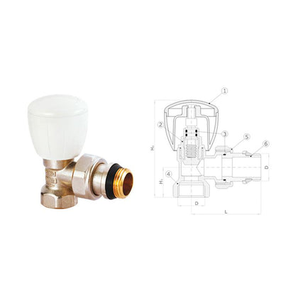 1/2" angle radiator valve with gasket