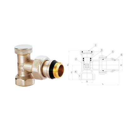 Radiator valve "end" 1/2 angled with gasket
