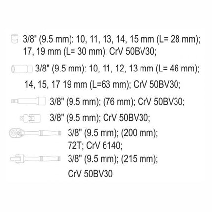 თავაკების ნაკრები 3/8" 19ც იტ-38641